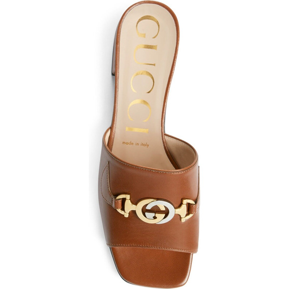 Gucci Zumi Papaya Brown Slide GG Interlocking Metal Logo Mule Flat Sandal 36 - Picture 6 of 11